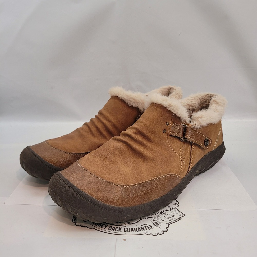 JBU Heather Bootie Women Tan Faux Fur Ruched Slip On Ankle Boots 8.5M